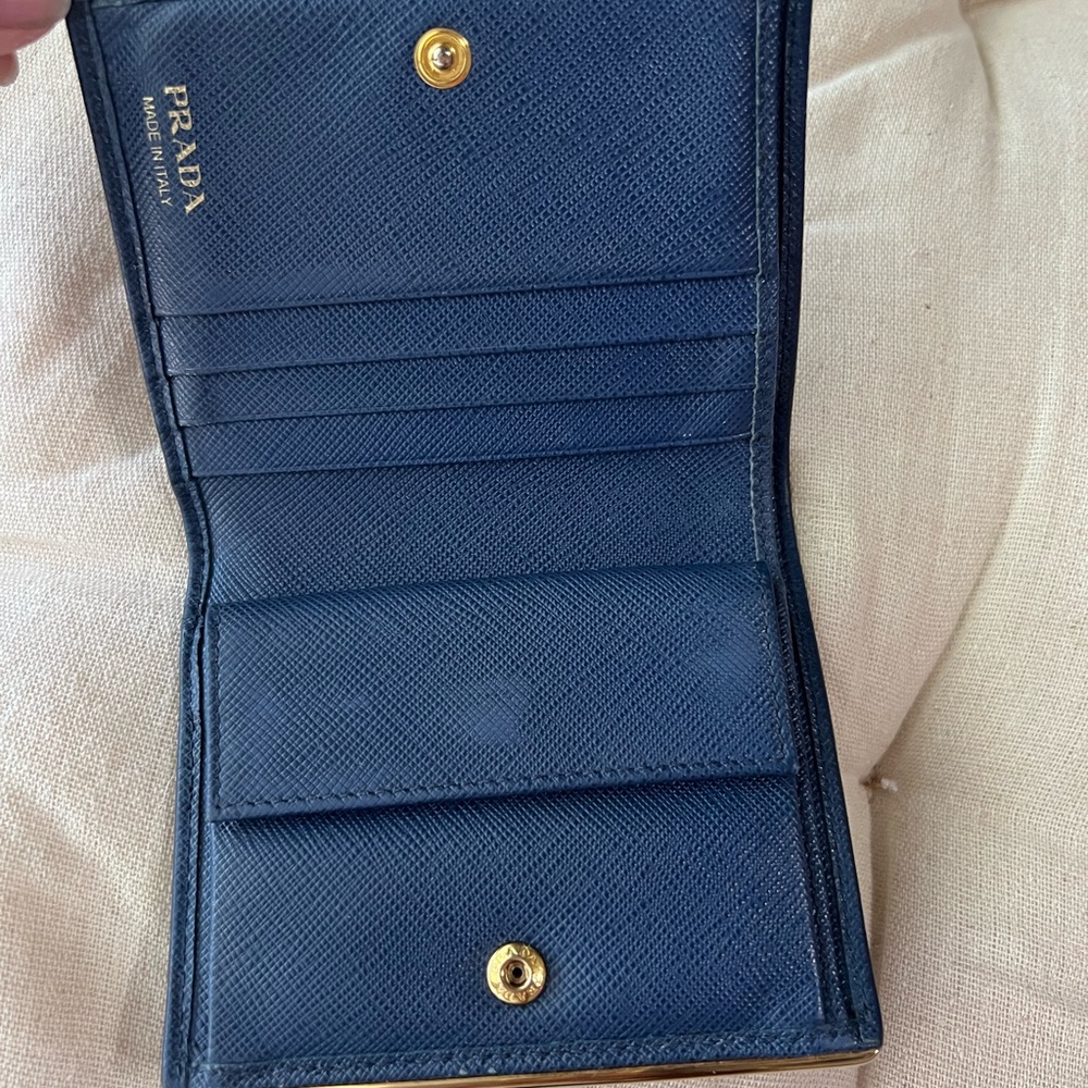 Prada Navy Blue Saffiano Leather Card Wallet with Gold Hardware - Picture 2 of 10